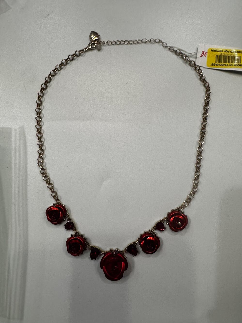 Betsey Johnson Red Rose Statement Necklace NWT Gold Tone Bib Style